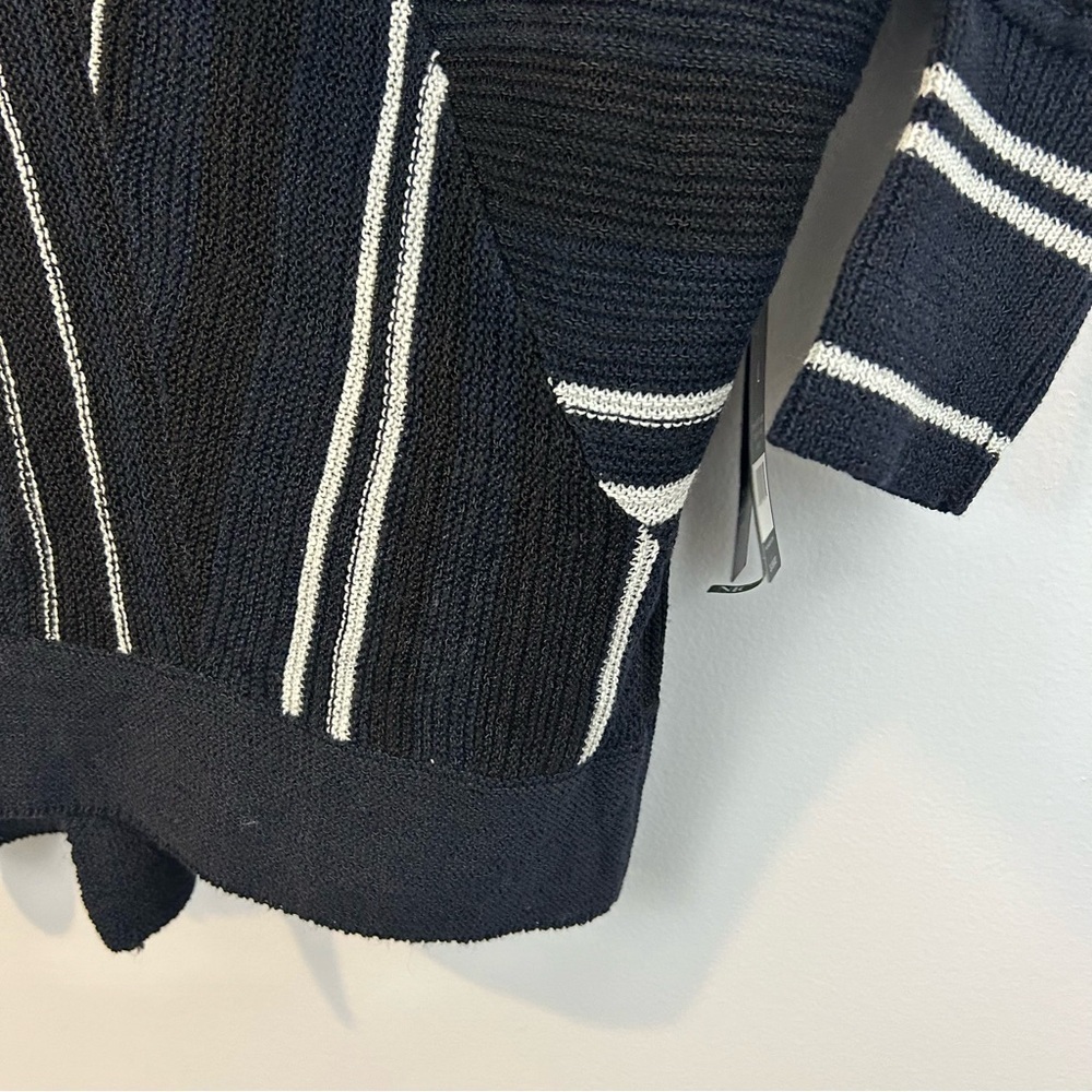 NWT Nic + Zoe Black/Blue/White Striped Open Front Drapey Long Cardigan Large - Picture 8 of 12